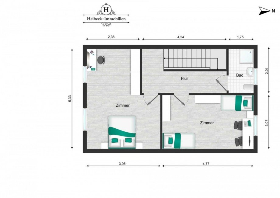 Grundriss OG bema�t Reihenendhaus Berlin